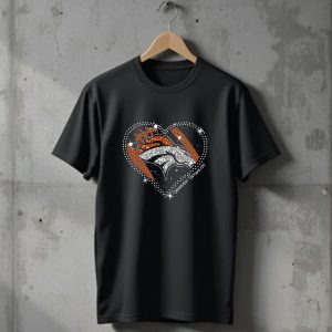 Denver Broncos Football Heart Sparkle T-Shirt