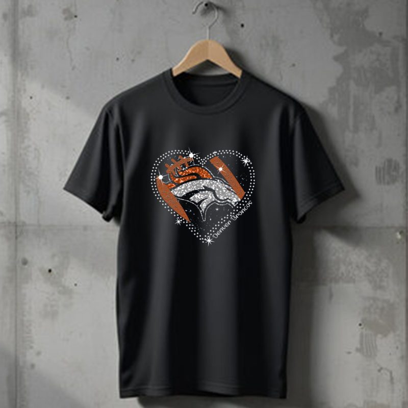 Denver Broncos Football Heart Sparkle T Shirt 1 T Shirt 1