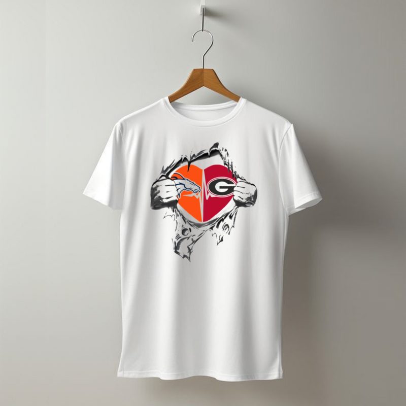 Denver Broncos Georgia Bulldogs Heart Logos T Shirt 1 T Shirt 1