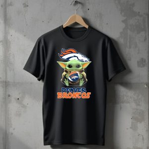 Denver Broncos Grogu Holding Football T-Shirt