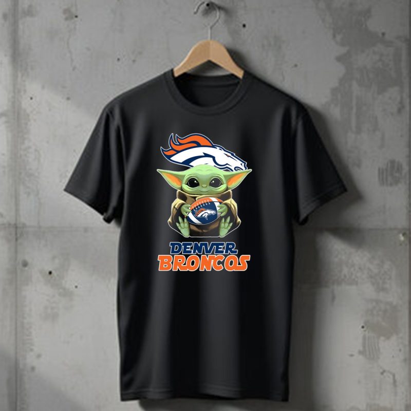 Denver Broncos Grogu Holding Football T Shirt 1 T Shirt 1