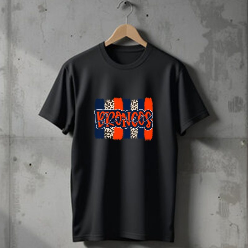 Denver Broncos Handlettered Leopard Stripes T Shirt 1 T Shirt 1