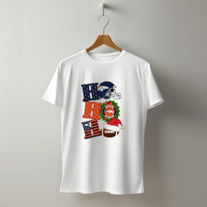 Denver Broncos Ho Ho Ho Merry Christmas Football Helmet Wreath Santa Hat Holiday T-Shirt