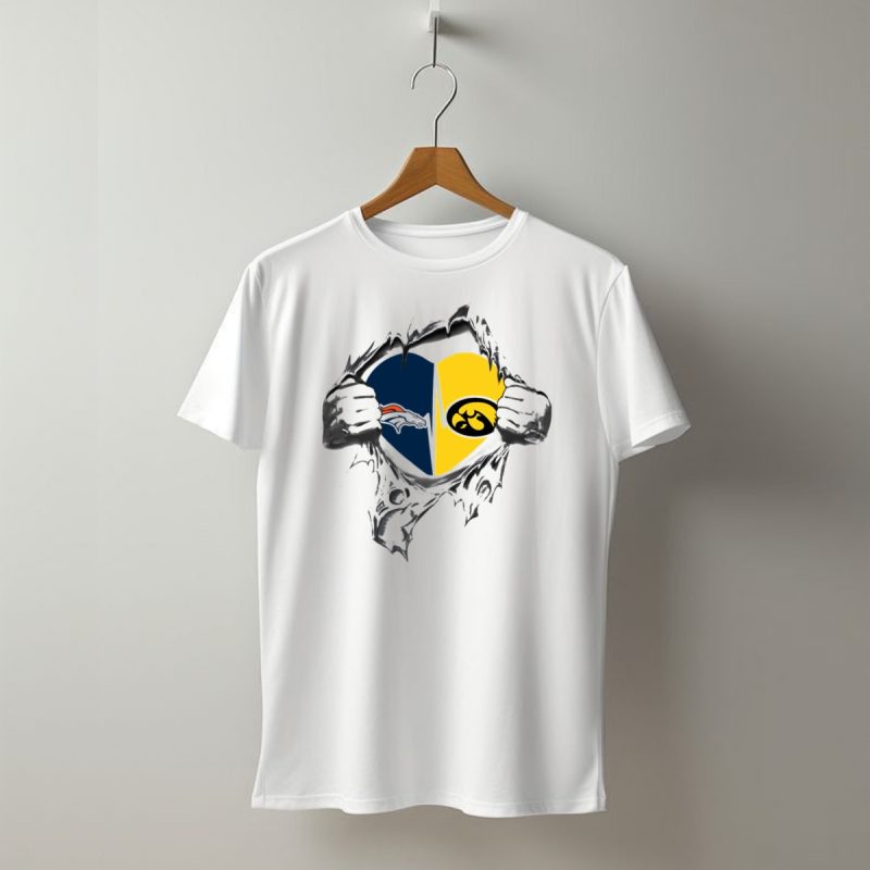 Denver Broncos Iowa Hawkeyes Heart Logo Fusion T Shirt 1 T Shirt 1