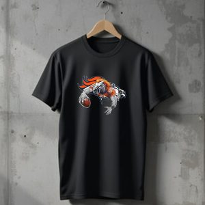 Denver Broncos Mascot Football Action With Orange And Blue T-Shirt