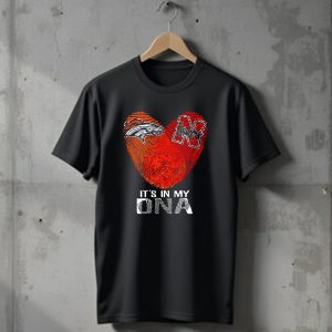 Denver Broncos Nebraska Cornhuskers Heart Thumbprint Its In My DNA T-Shirt