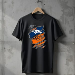 Denver Broncos Oklahoma State Osu Ripped Design Integration T-Shirt