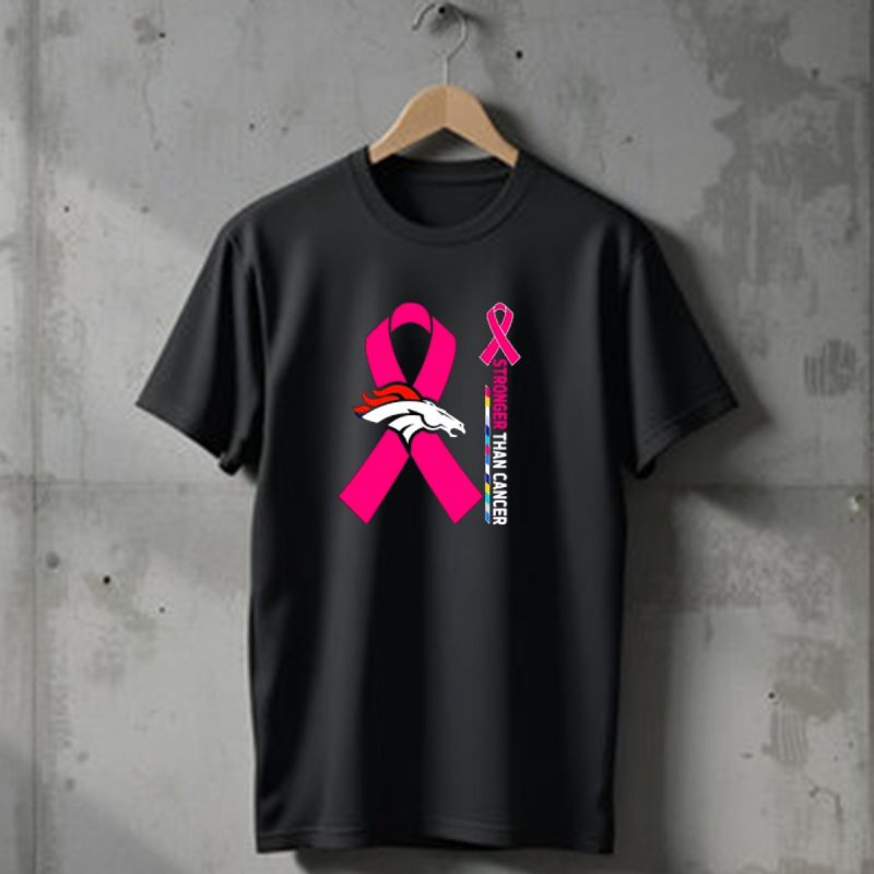 Denver Broncos Pink Ribbon Stronger Than Cancer Awareness T Shirt 1 T Shirt 1