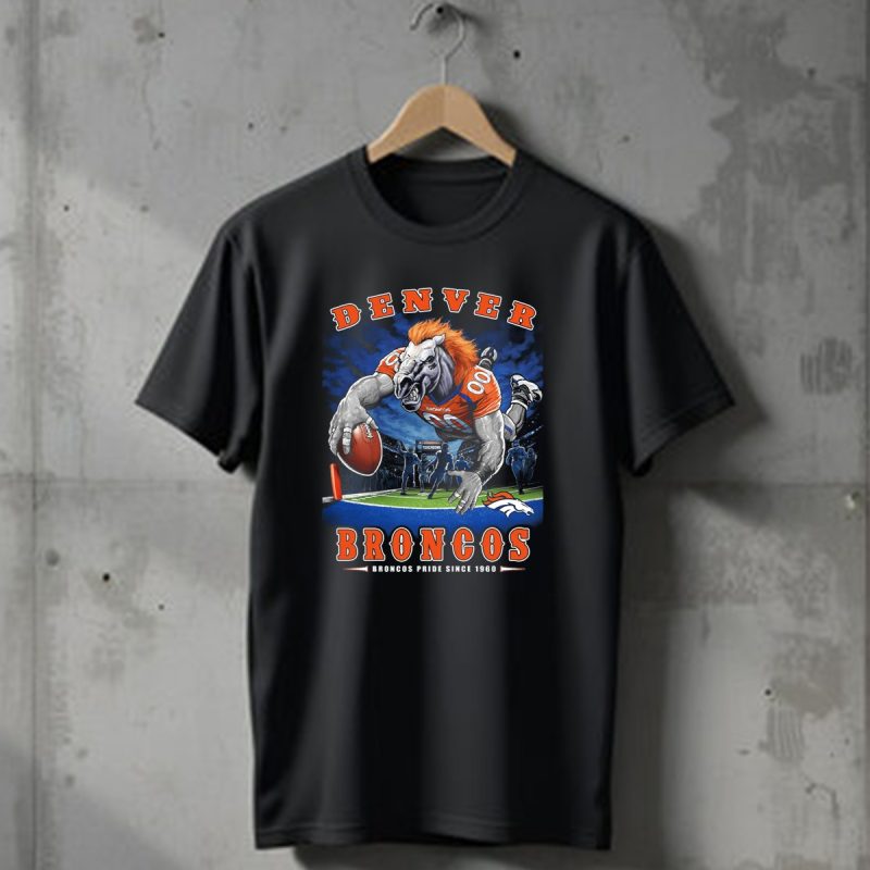 Denver Broncos Pride Since 1960 End Zone Nfl Football With Mascot And Team Spirit T Shirt 1 T Shirt 1