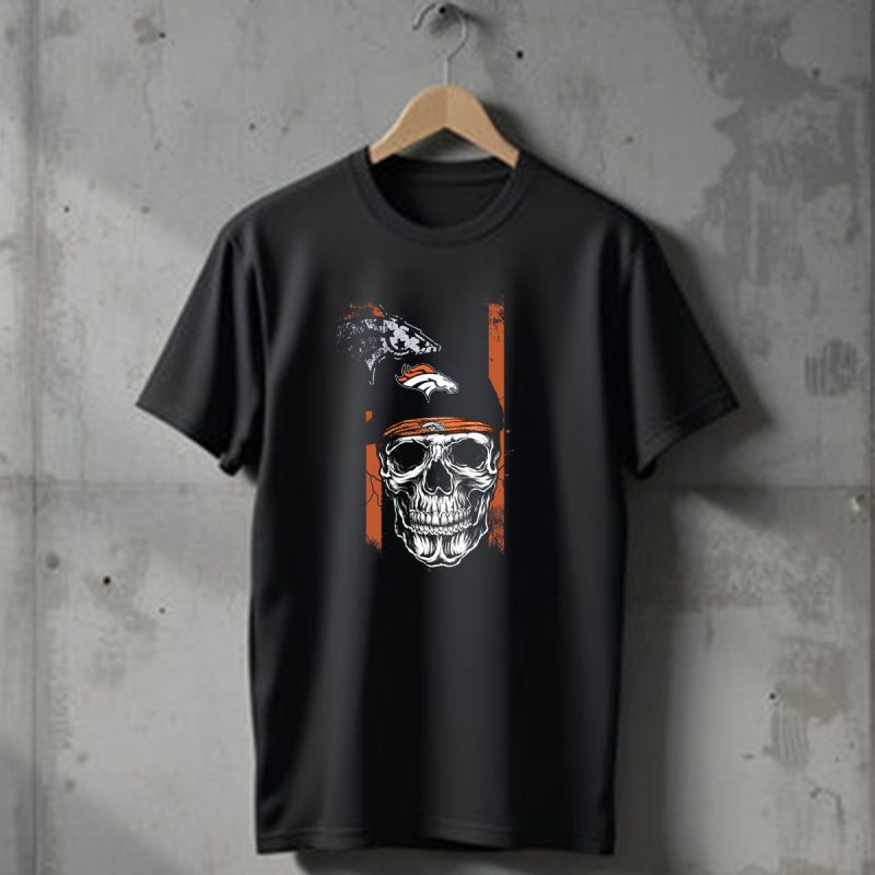 Denver Broncos Skull With Cap And Logo %D0%9D%D0%B0 %D0%A2%D0%B5%D0%Bc%D0%Bd%D0%Be %D0%A1%D0%B8%D0%Bd%D0%B5%D0%Bc %D0%A4%D0%Be%D0%Bd%D0%B5 T Shirt 1 T Shirt 1