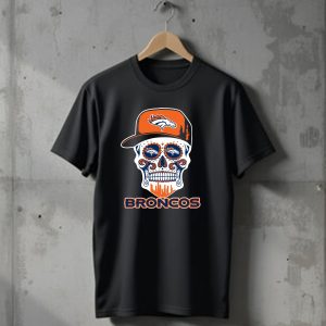 Denver Broncos Skull With Cap And Logos T-Shirt