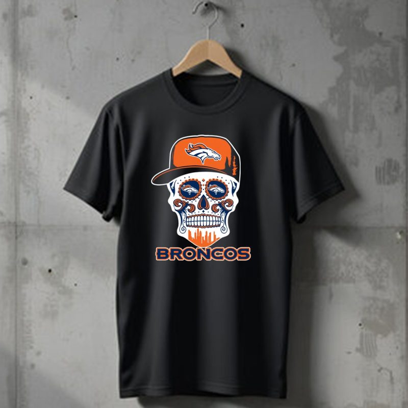 Denver Broncos Skull With Cap And Logos T Shirt 1 T Shirt 1