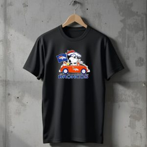 Denver Broncos Snoopy Woodstock Driving Car NFL Peanuts Crossover T-Shirt