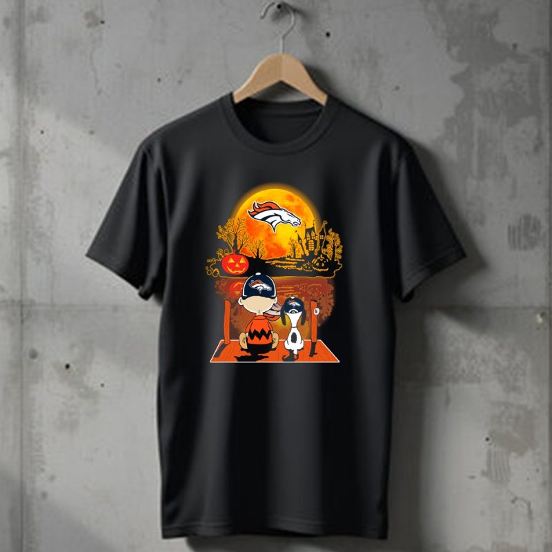 Denver Broncos Snoopy And Charlie Brown Halloween Pumpkin Moon Scene T Shirt 1 T Shirt 1