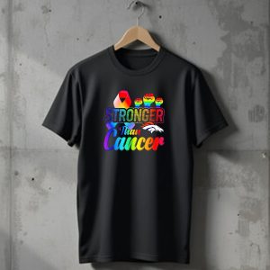 Denver Broncos Stronger Than Cancer Rainbow Ribbon Fists T-Shirt