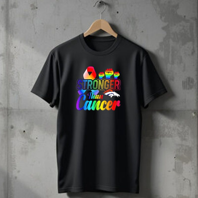 Denver Broncos Stronger Than Cancer Rainbow Ribbon Fists T Shirt 1 T Shirt 1
