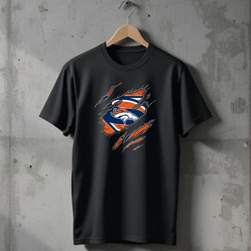 Denver Broncos Superman Rip Claw Logo Battling Theme T Shirt 1 T Shirt 1
