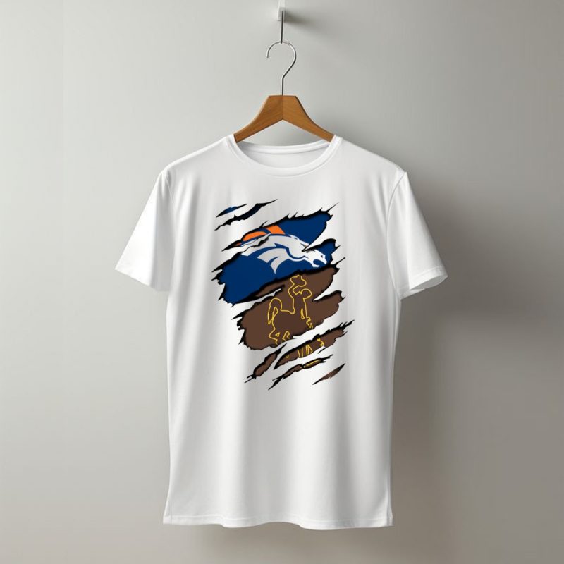 Denver Broncos Wyoming Cowboys Horse Rip T Shirt 1 T Shirt 1