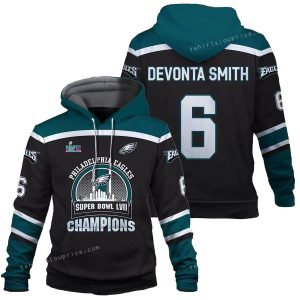 Devonta Smith 6 Eagles Team Philadelphia Eagles SB Champion 2023 All Over Print Hoodie