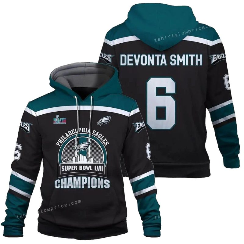 Devonta Smith 6 Eagles Team Philadelphia Eagles Super Bowl Champion 2023 3D Hoodie For Men 1