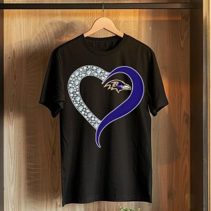 Diamond Baltimore Ravens Heart T-Shirt