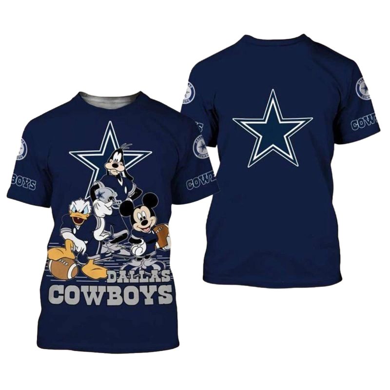 Disney Mickey Mouse And Friends And Dallas Cowboys Logo Aop T Shirt 1