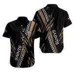 Dramatic Black Field New Orleans Saints Hawaiian Shirt With Gold Stripe Detail