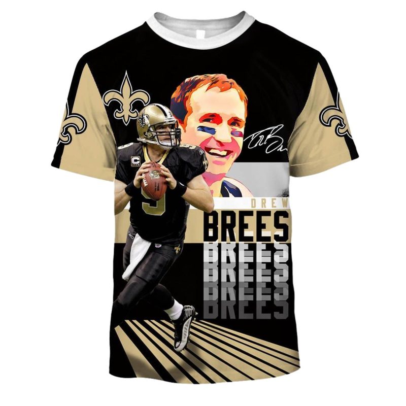 Drew Brees New Orleans Saints Black And Gold Aop T Shirt 1