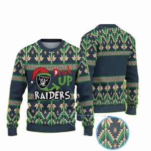Drink Up Raiders Santa Hat And Las Vegas Raiders Ugly Sweater