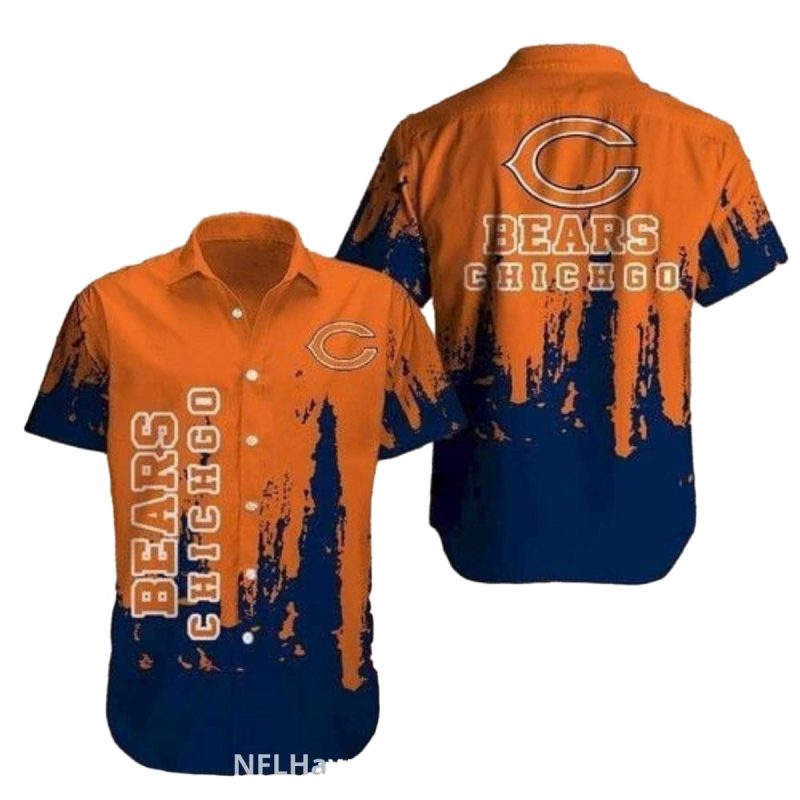 Dripping Paint Chicago Bears Aloha Shirt In Orange And Blue 1