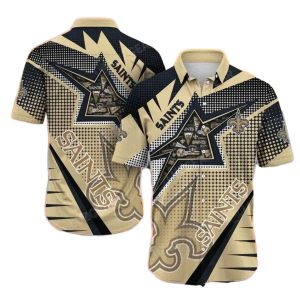 Dynamic Saints Geometric And Starburst New Orleans Hawaiian Shirt