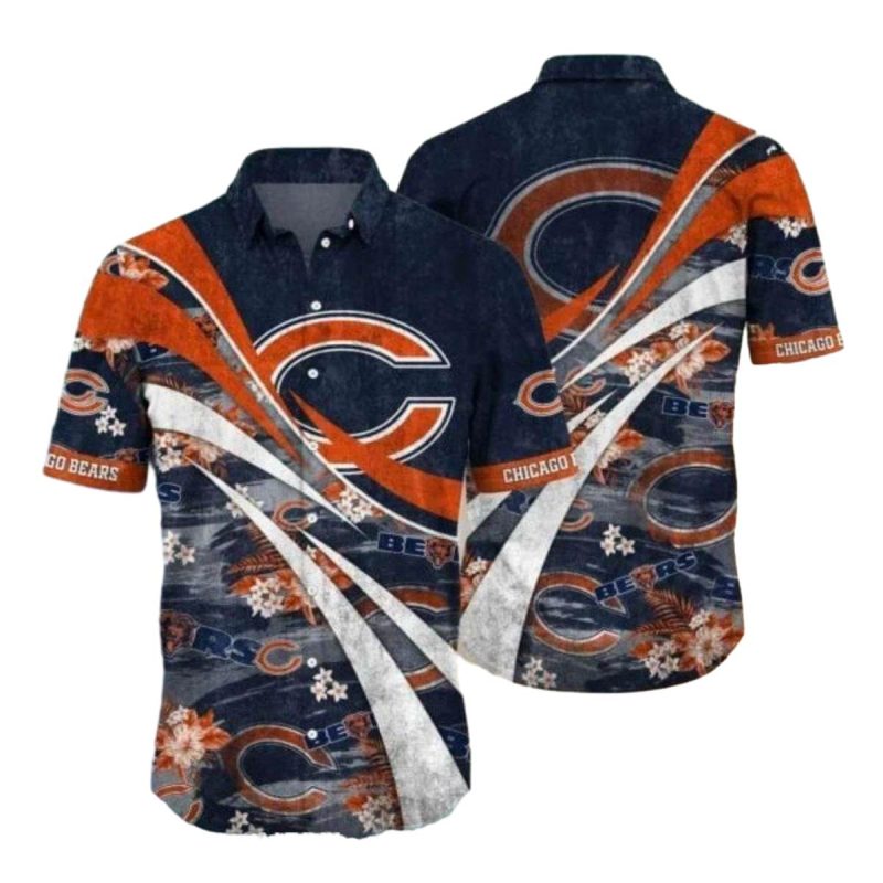 Dynamic Swirl Chicago Bears Aloha Shirt With Floral Accents 1