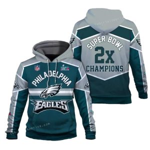 Eagles 2x SB Champions Philadelphia Eagles Champion 2023 All Over Print Hoodie