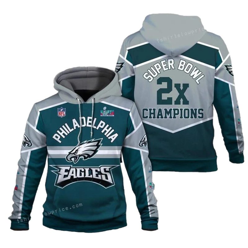 Eagles 2X Super Bowl Champions Philadelphia Eagles Super Bowl Champion 2023 Custom 3D Hoodie 1