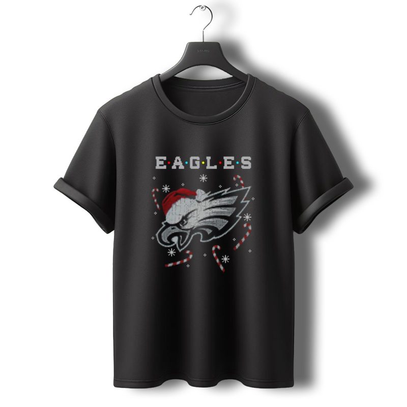 Eagles Candy Cane Santa Hat Christmas T Shirt T Shirt 0 1