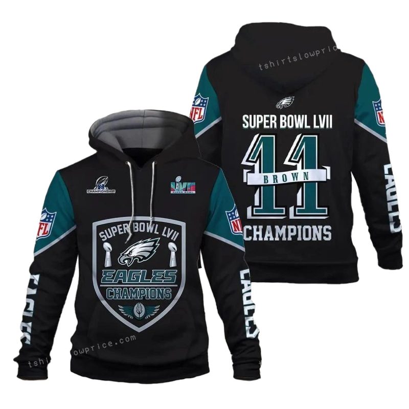 Eagles Champions Brown 11 Philadelphia Eagles Super Bowl Champion 2023 3D Hoodie For Men 1