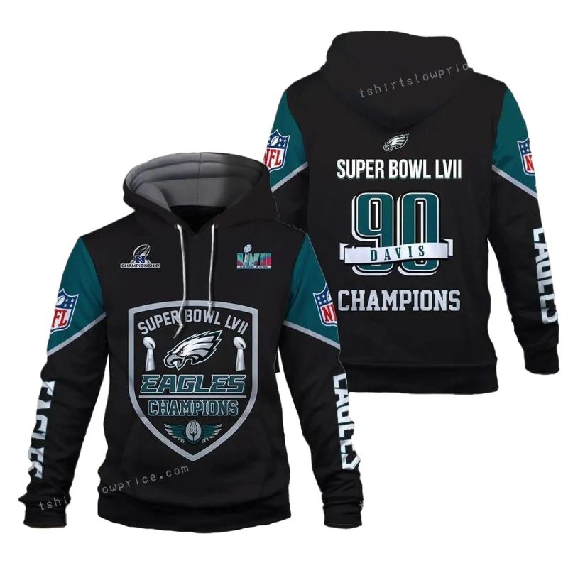 Eagles Champions Davis 90 Philadelphia Eagles Super Bowl Champion 2023 3D Hoodie For Men 1