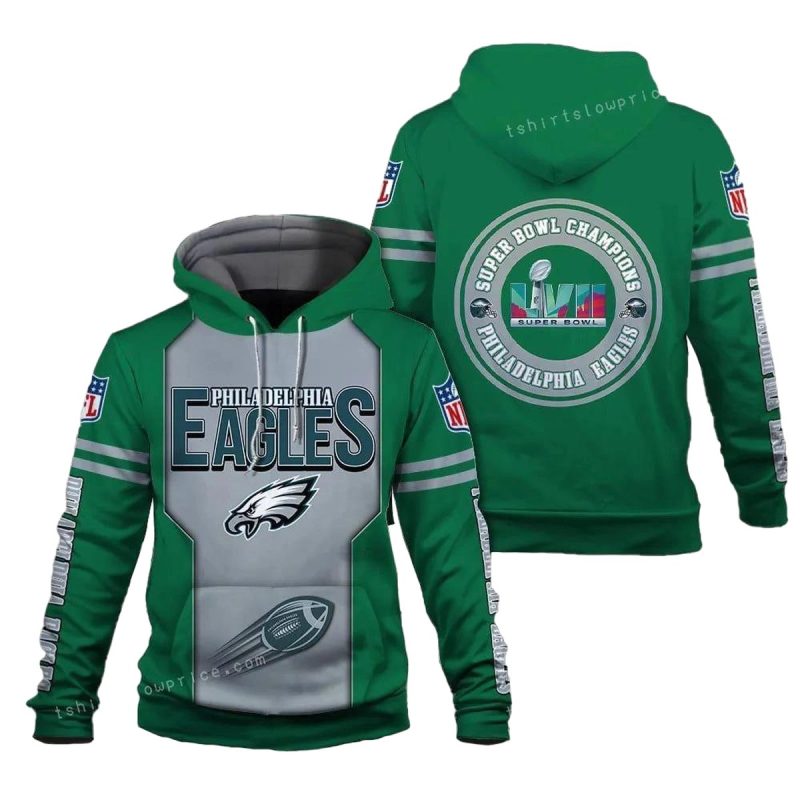 Eagles Champions Green Color Philadelphia Eagles Super Bowl Champion 2023 3D Hoodie 1