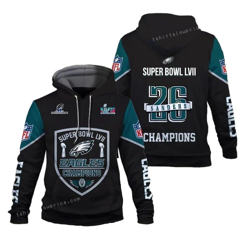 Eagles Champions Sanders 26 Philadelphia Eagles Super Bowl Champion 2023 3D Hoodie 1