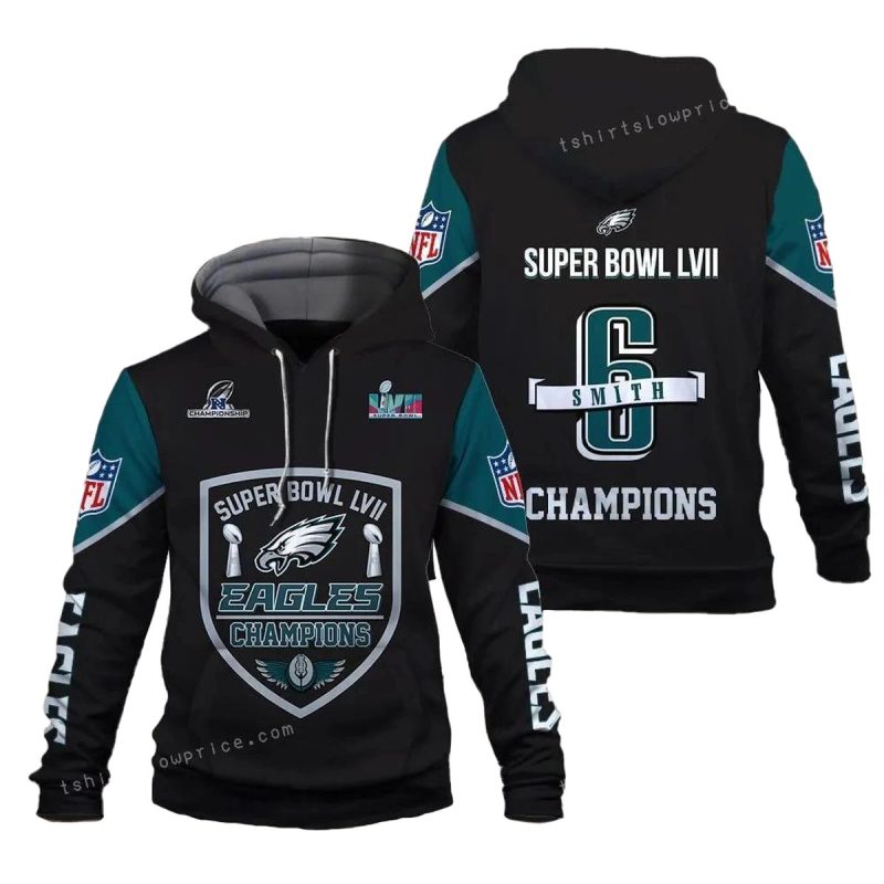 Eagles Champions Smith 6 Philadelphia Eagles Super Bowl Champion 2023 All Over Print 3D Hoodie 1