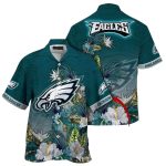 Personalized Eagles Exotic Tropical Foliage Green Hawaiian Shirt