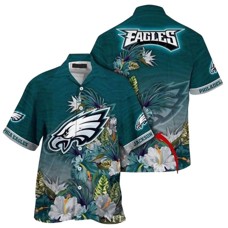 Eagles Exotic Tropical Foliage Customizable Green Hawaiian Shirt 1