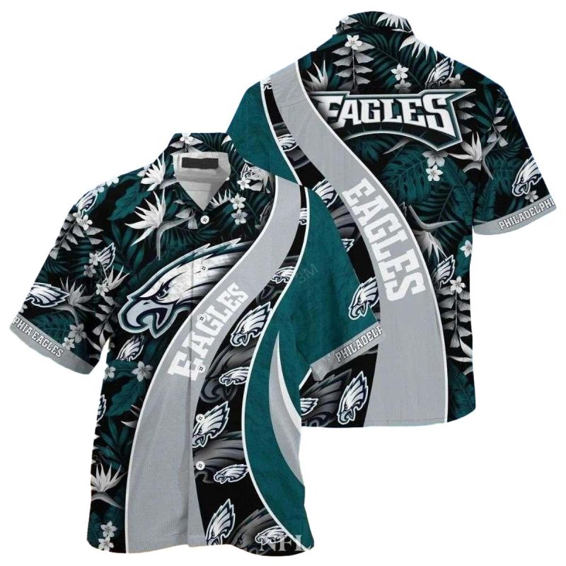 Eagles Floral Swoop Grey Striped Hawaiian Shirt 1