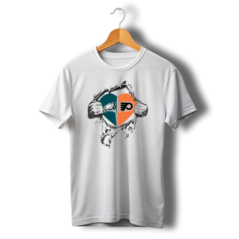Eagles Flyers Heart Torn Open Passion T Shirt T Shirt 1 1