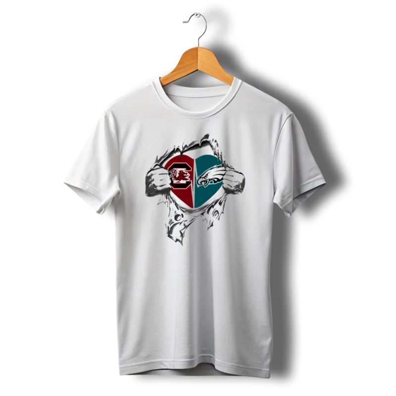Eagles Gamecocks Heart Logo With Split Design And Hand Rip Effect T Shirt T Shirt 1 1