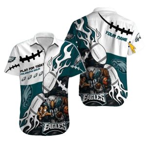 Personalized Philadelphia Eagles White And Teal Football Flames Hawaiian Shirt