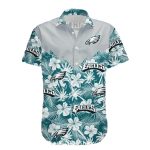 Philadelphia Eagles White And Teal Tropical Hibiscus Hawaiian Shirt