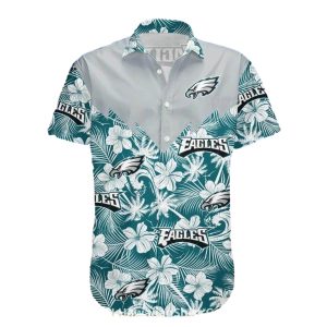 Philadelphia Eagles White And Teal Tropical Hibiscus Hawaiian Shirt