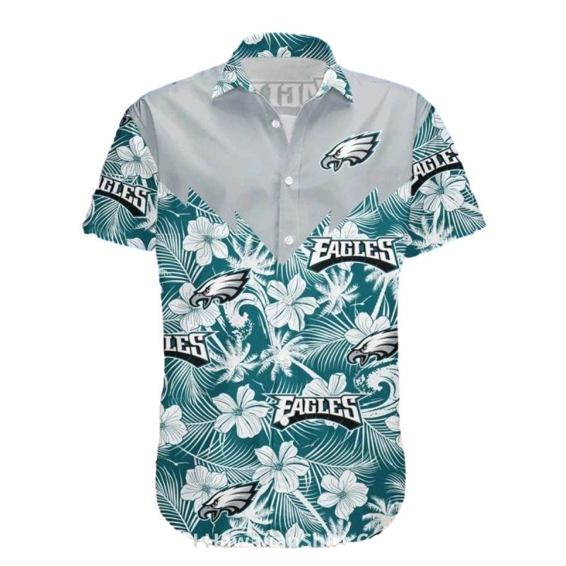 Eagles Hawaiian Shirt White And Teal Tropical Hibiscus 1 3 1024X1024 1