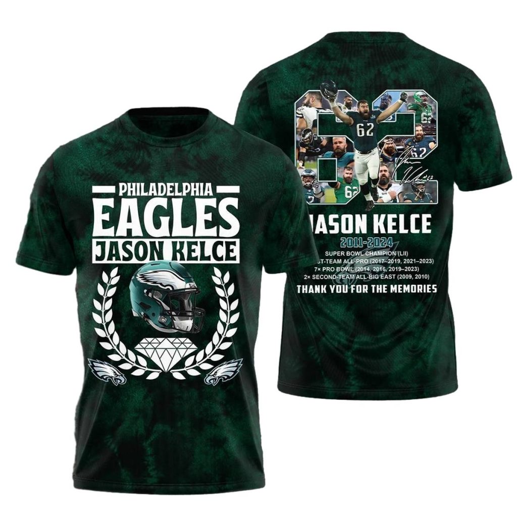 Eagles Jason Kelce 62 Thank You For The Memories Aop Tshirt